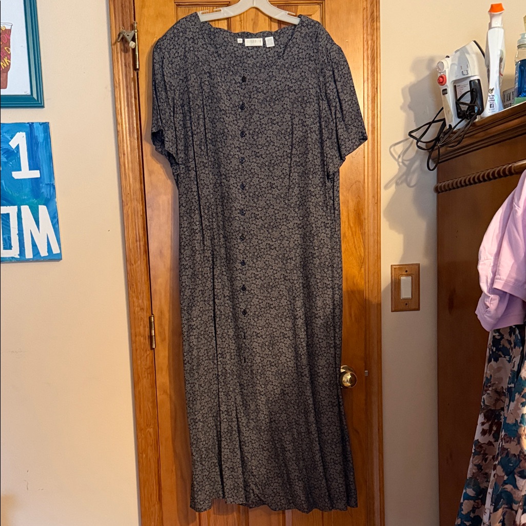 Liz Claiborne Navy Floral Maxi Button-Front Dress